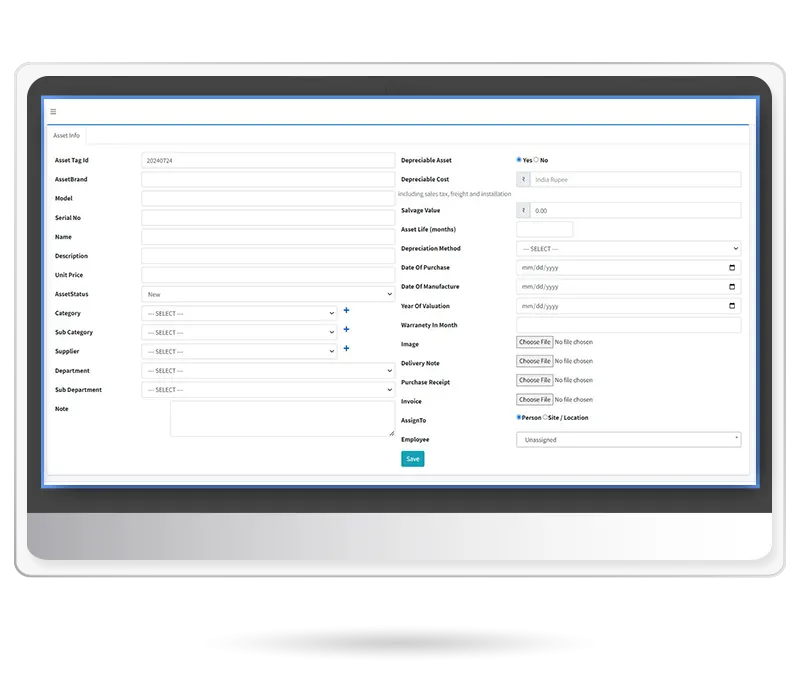 Asset Registration Section in InfoAsset